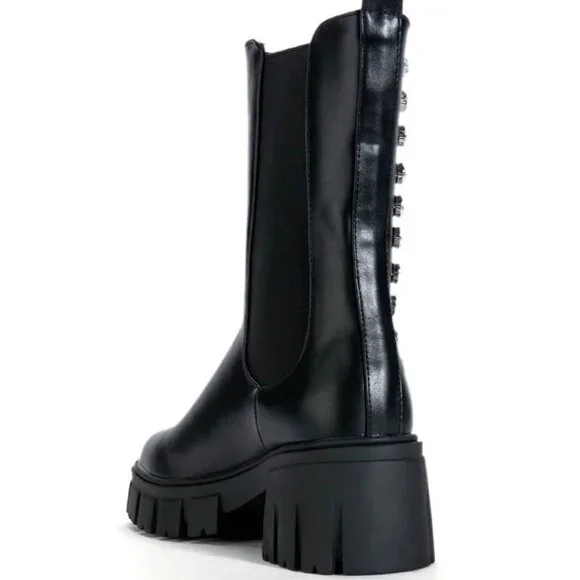 Miz Rhinestone Flat Platform Chelsea Black Pull On Boot 8.5 - Picture 4 of 5